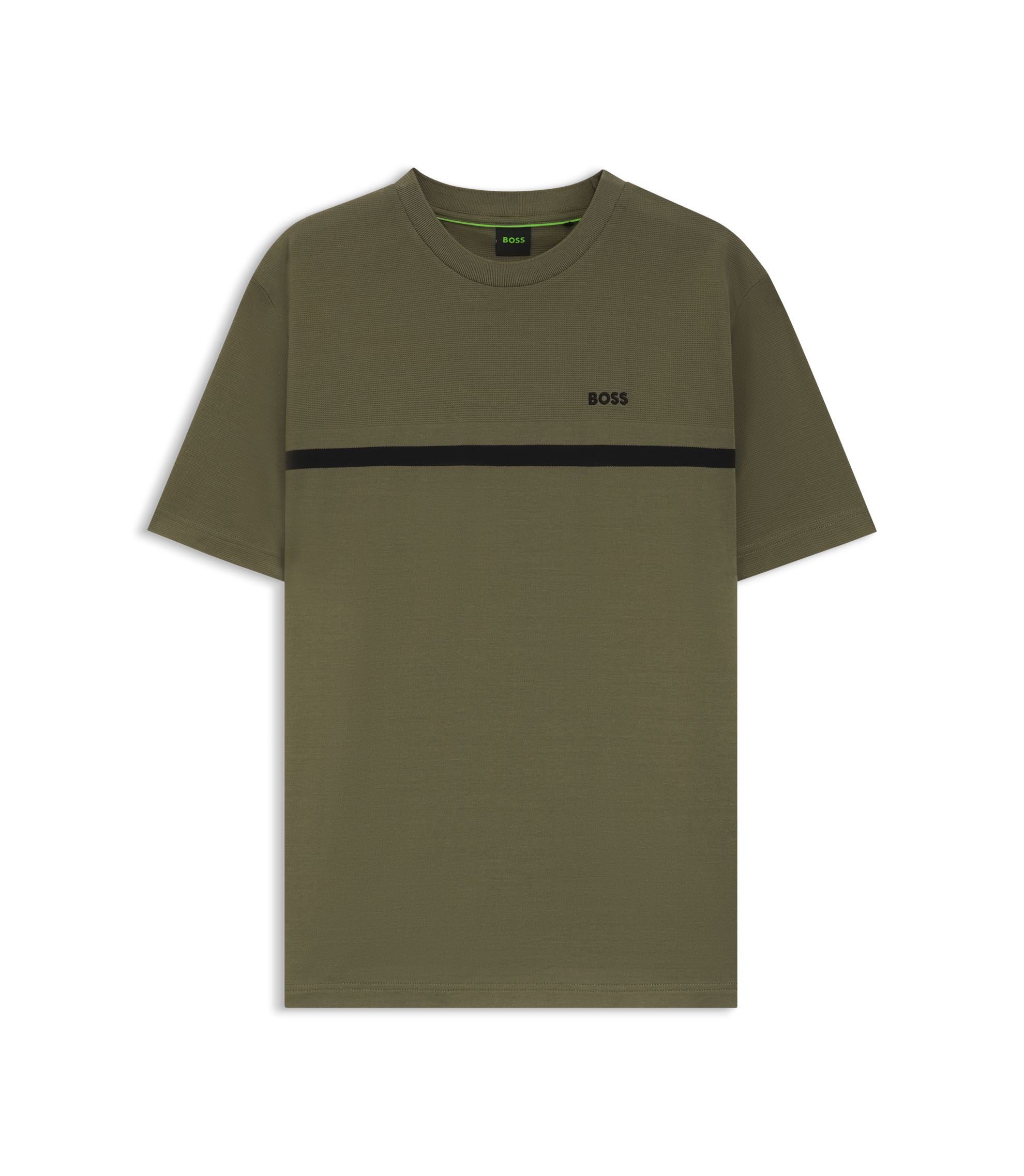 BOSS - Cotton T-shirt with logo and stripe - Khaki