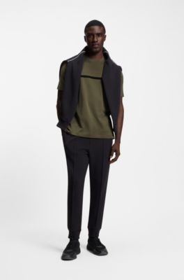 Cotton T-shirt with logo and stripe, Khaki