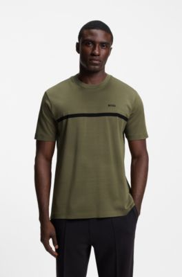 Cotton T-shirt with logo and stripe, Khaki