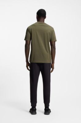 Cotton T-shirt with logo and stripe, Khaki