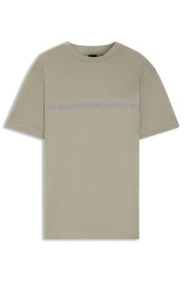Cotton T-shirt with logo and stripe, Light Beige
