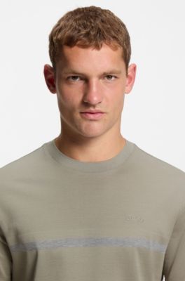 Camiseta de algod&oacute;n con raya y logo, Beige claro