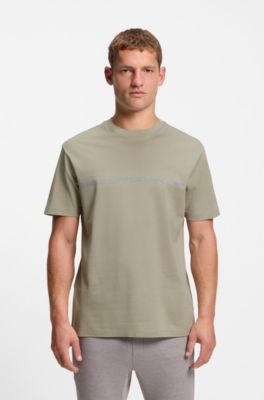 Camiseta de algod&oacute;n con raya y logo, Beige claro