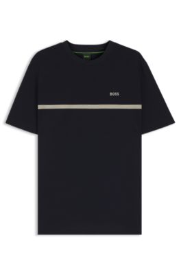 Camiseta de algod&oacute;n con raya y logo, Azul oscuro