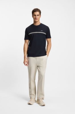 Camiseta de algod&oacute;n con raya y logo, Azul oscuro