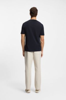 Camiseta de algod&oacute;n con raya y logo, Azul oscuro