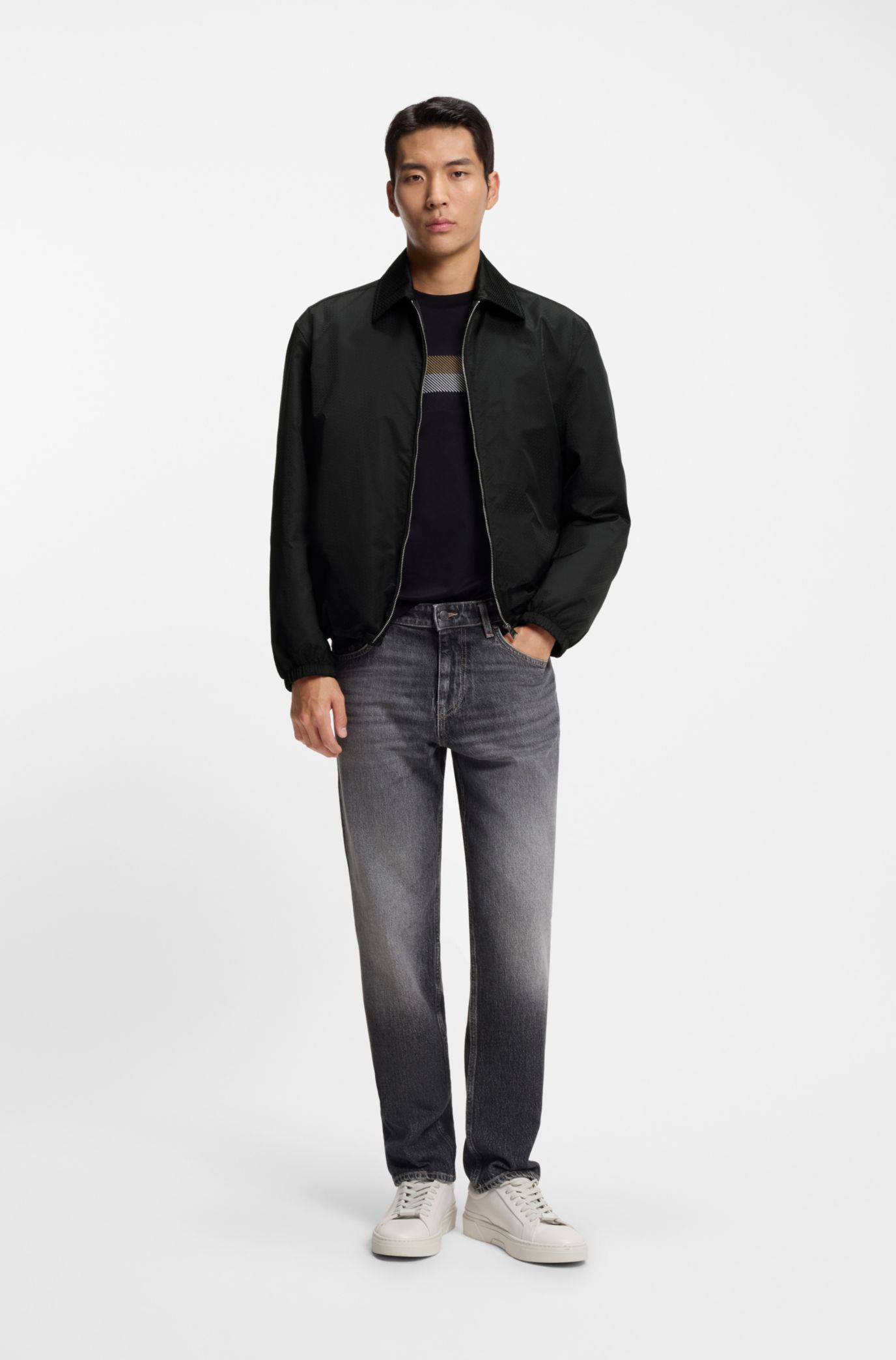 BOSS - Micro-monogram jacket with water-repellent finish - Black
