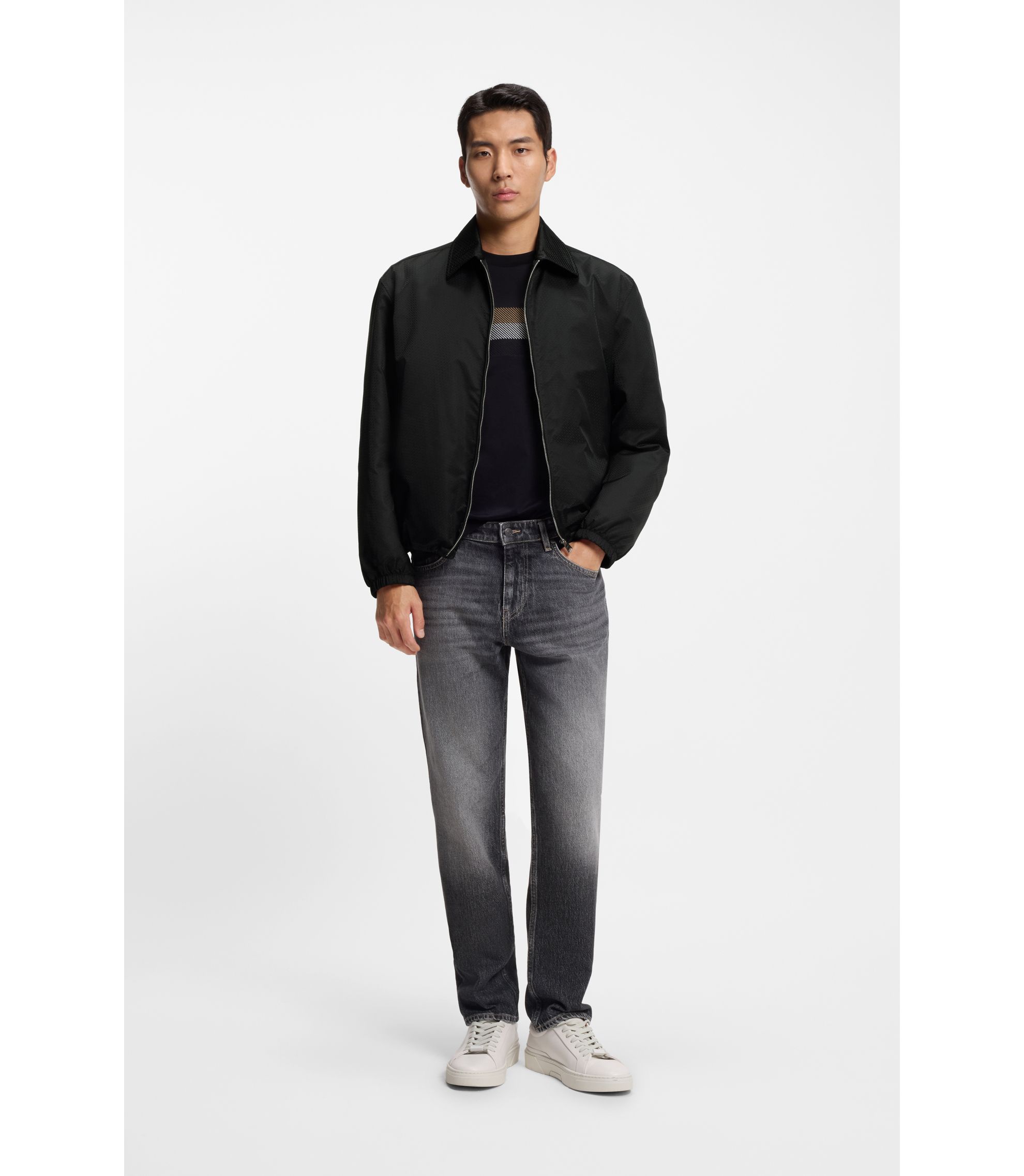 BOSS - Micro-monogram jacket with water-repellent finish - Black