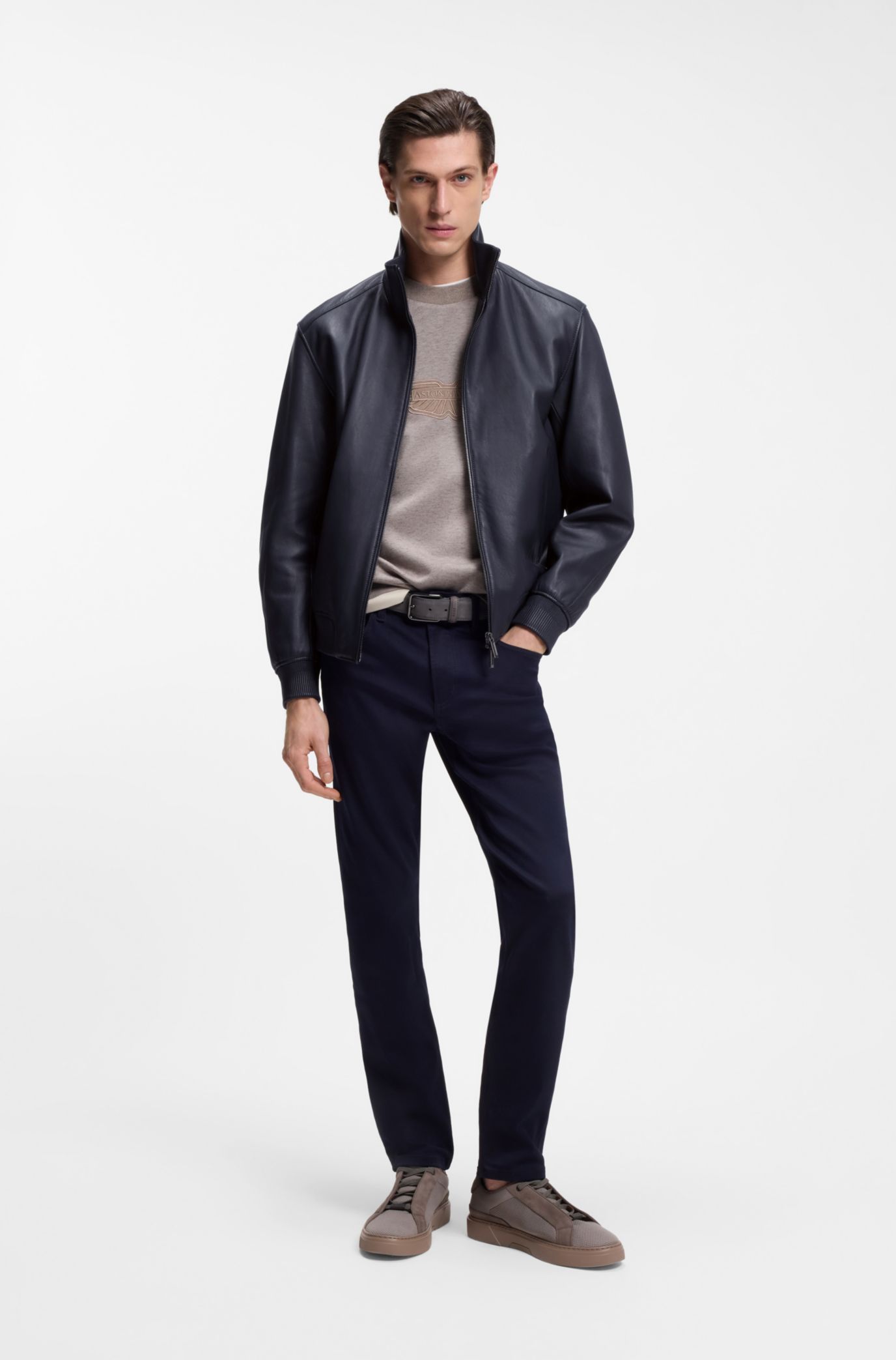 BOSS ボス アストンマーティン グリーン メンズ ジャケット 50 L BOSS - BOSS x ASTON MARTIN jacket in leather - Dark Blue