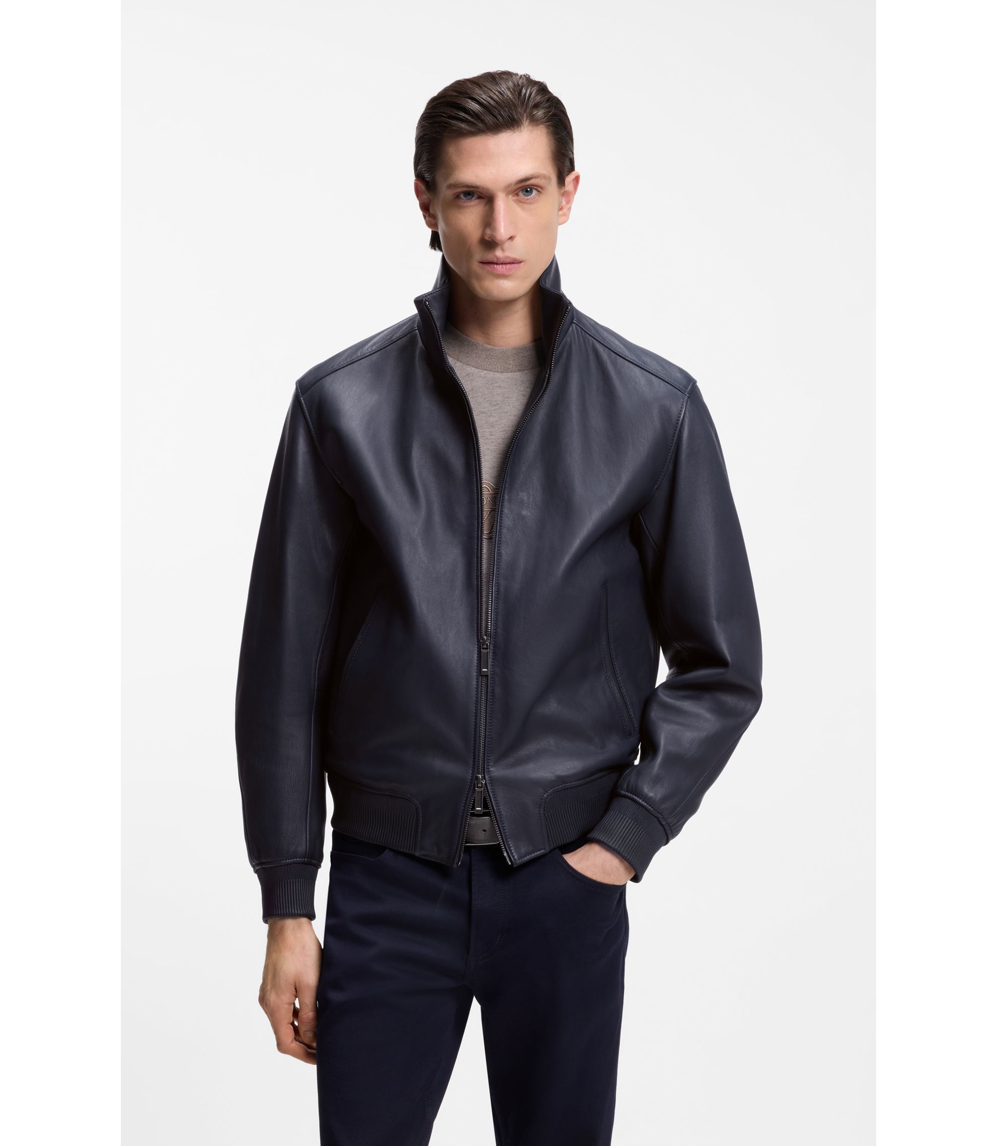 BOSS - BOSS x ASTON MARTIN jacket in leather - Dark Blue
