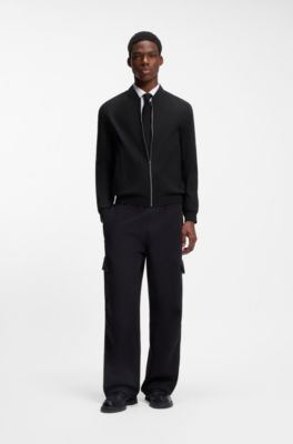 Performance-stretch slim-fit jacket in ottoman fabric, Black