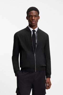 Performance-stretch slim-fit jacket in ottoman fabric, Black