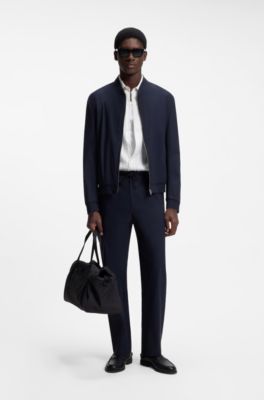 Performance-stretch slim-fit jacket in ottoman fabric, Dark Blue