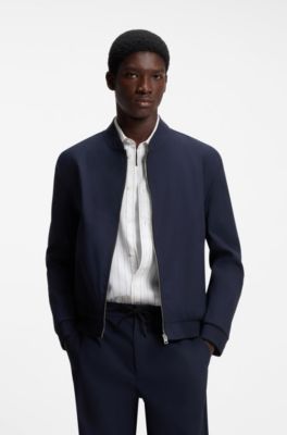 Chaqueta slim fit en tejido otomano el&aacute;stico t&eacute;cnico, Azul oscuro
