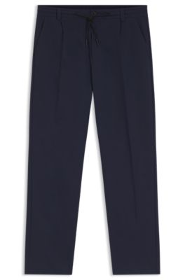 Performance-stretch modern-fit trousers in ottoman fabric, Dark Blue