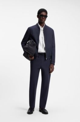 Performance-stretch modern-fit trousers in ottoman fabric, Dark Blue