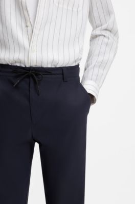 Performance-stretch modern-fit trousers in ottoman fabric, Dark Blue