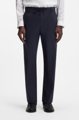 Performance-stretch modern-fit trousers in ottoman fabric, Dark Blue