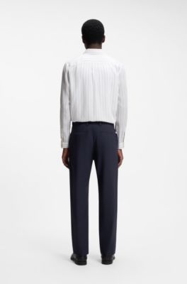 Performance-stretch modern-fit trousers in ottoman fabric, Dark Blue