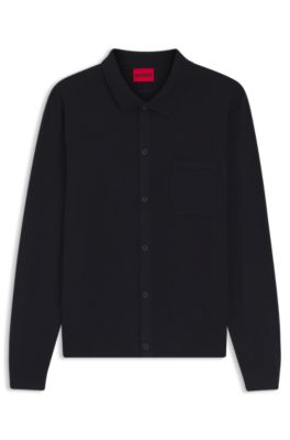 Chaqueta de punto regular fit con detalles de canal&eacute;, Azul oscuro