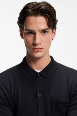 Chaqueta de punto regular fit con detalles de canal&eacute;, Azul oscuro