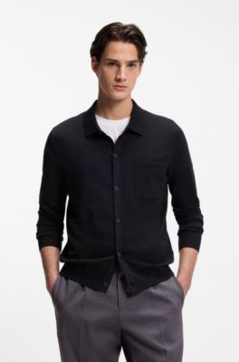Chaqueta de punto regular fit con detalles de canal&eacute;, Azul oscuro