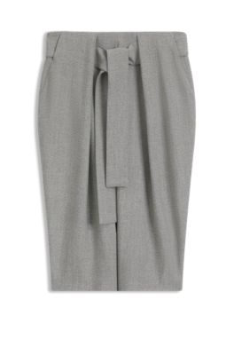 Belted skirt with pleat front, Silver