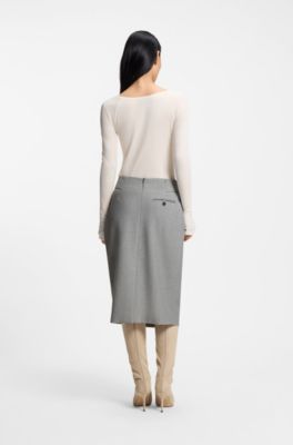 Belted skirt with pleat front, Silver