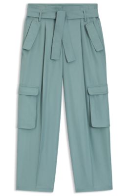 Pantalones relaxed fit con cinturilla fruncida en sarga drapeada, Azul