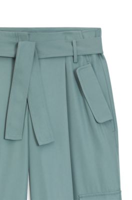 Pantalones relaxed fit con cinturilla fruncida en sarga drapeada, Azul