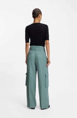 Pantalones relaxed fit con cinturilla fruncida en sarga drapeada, Azul