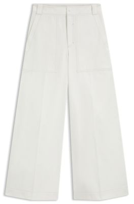 Pantalones relaxed fit de lona de algod&oacute;n, Blanco