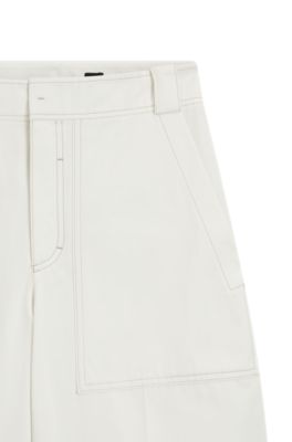 Pantalones relaxed fit de lona de algod&oacute;n, Blanco