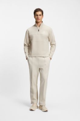 Cotton-blend sweatshirt with tennis-themed logo, Light Beige