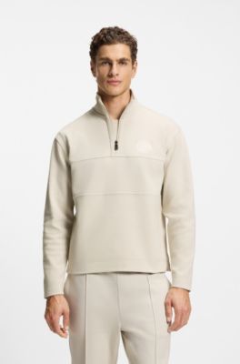 Cotton-blend sweatshirt with tennis-themed logo, Light Beige