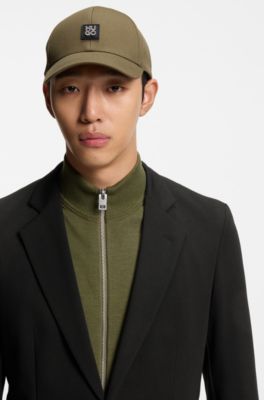 Melange slim-fit jacket in a cotton blend, Black