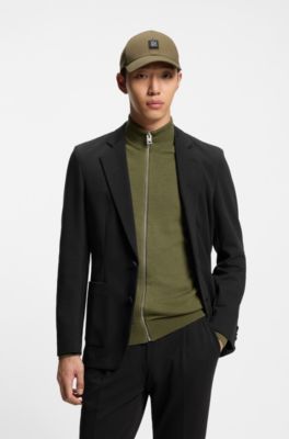 Melange slim-fit jacket in a cotton blend, Black