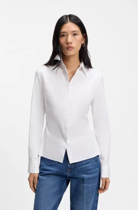 Easy-iron slim-fit blouse in cotton-blend poplin