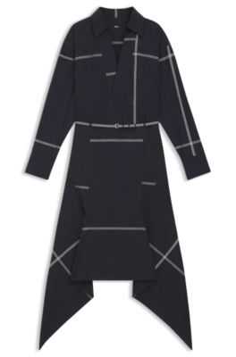 Checked shirt dress in cotton canvas, Dark Blue