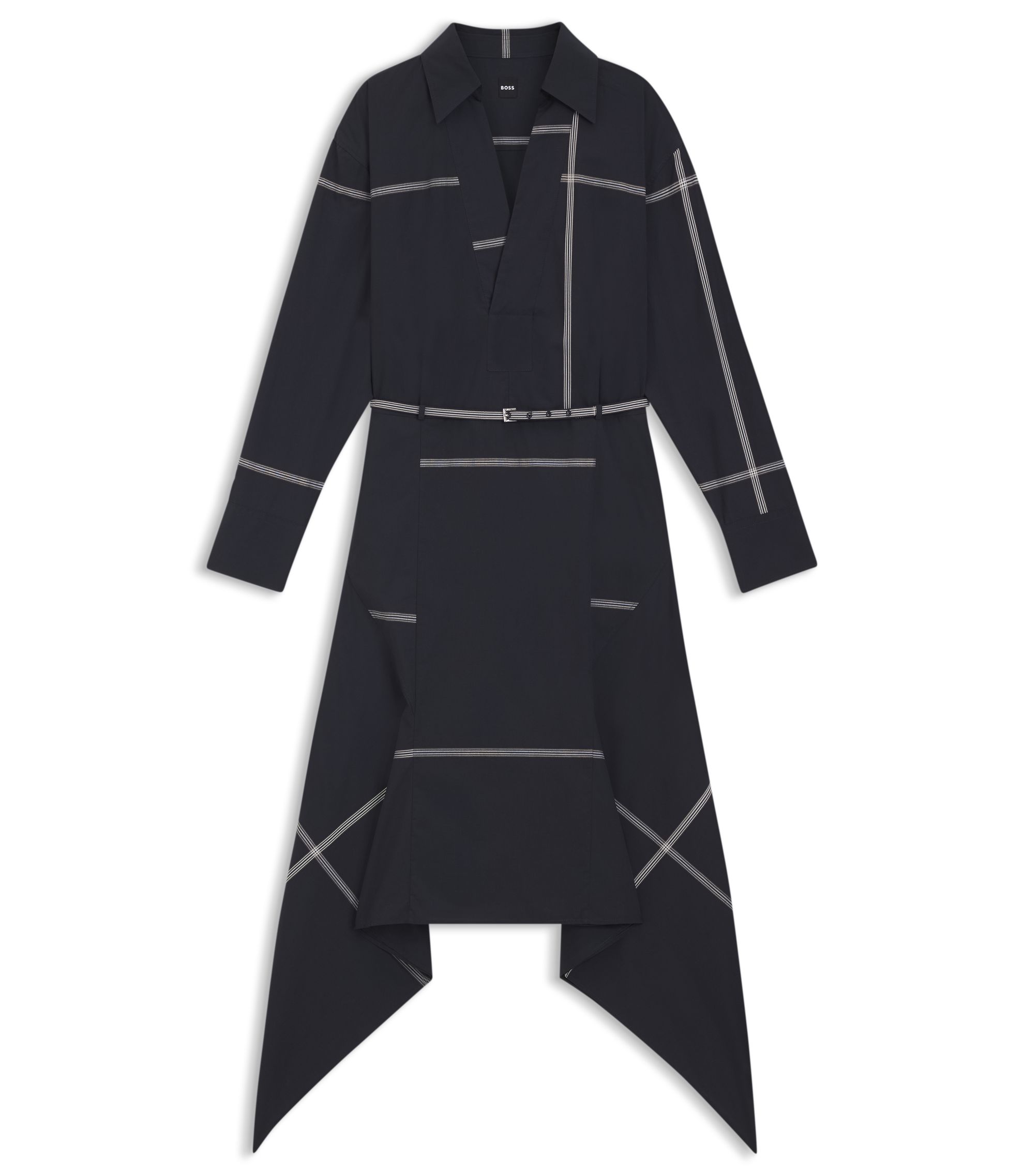 BOSS Checked Shirt Dress In Cotton Canvas, Women, Size: 0, Dark Blue