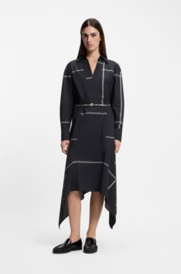 Vestido camisero en lona de algod&oacute;n a cuadros, Azul oscuro