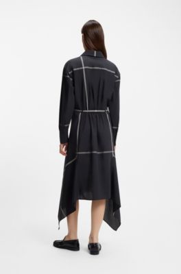 Checked shirt dress in cotton canvas, Dark Blue
