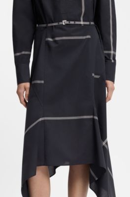 Checked shirt dress in cotton canvas, Dark Blue