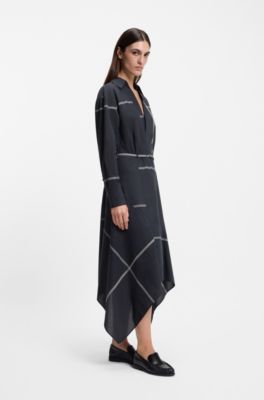 Vestido camisero en lona de algod&oacute;n a cuadros, Azul oscuro
