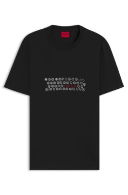 T-shirt en jersey de coton &agrave; imprim&eacute; artistique, Noir