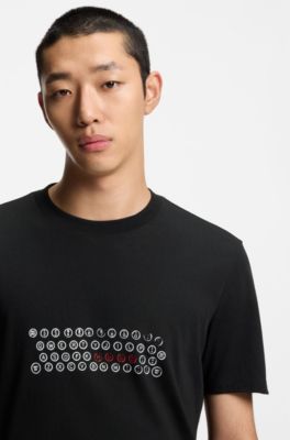 T-shirt en jersey de coton &agrave; imprim&eacute; artistique, Noir