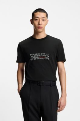 T-shirt en jersey de coton &agrave; imprim&eacute; artistique, Noir