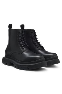 Botas de piel con cordones y suela gruesa, Negro
