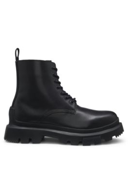 Botas de piel con cordones y suela gruesa, Negro