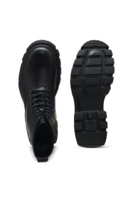 Botas de piel con cordones y suela gruesa, Negro